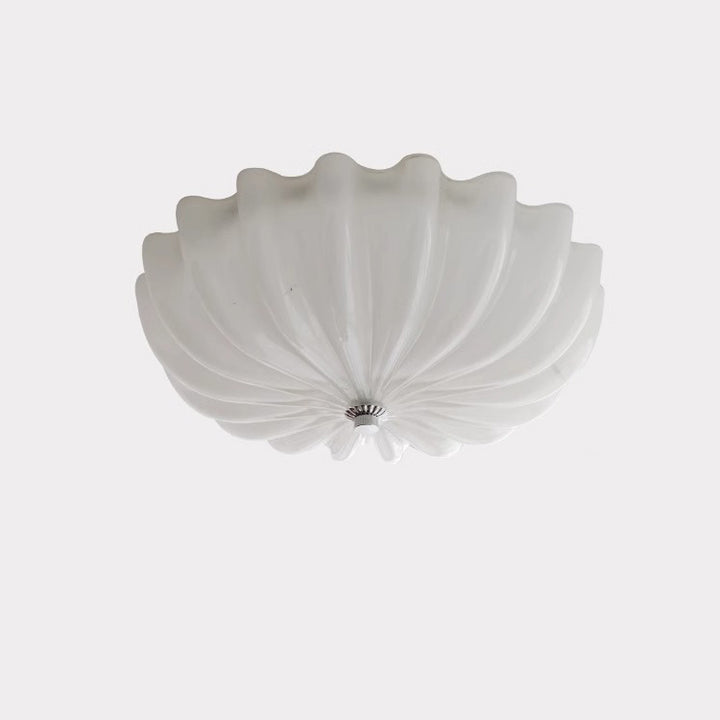 Plafonnier LED moderne minimaliste avec motif de vagues crème et matériel en verre rond pour chambre 