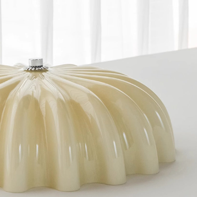 Plafonnier LED moderne minimaliste avec motif de vagues crème et matériel en verre rond pour chambre 