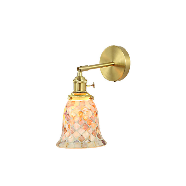 Lámpara de Aplique de Pared de 1 Luz de Cobre con Vidrio Redondo de Concha Tradicional Francesa para Dormitorio 
