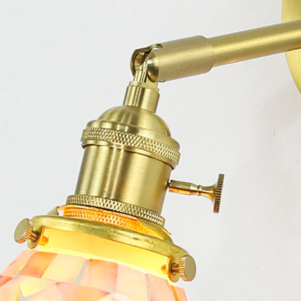 Lámpara de Aplique de Pared de 1 Luz de Cobre con Vidrio Redondo de Concha Tradicional Francesa para Dormitorio 