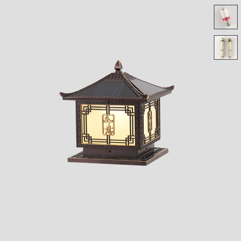 Lumière extérieure LED en aluminium et verre étanche solaire Ruyi pour jardin, patio carré traditionnel chinois 