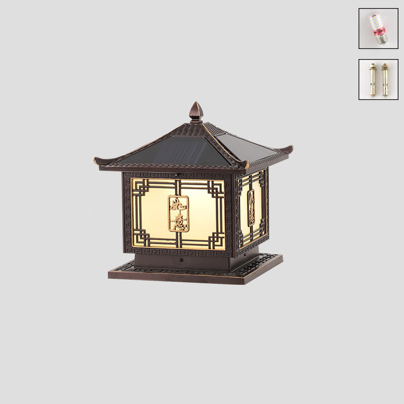 Lumière extérieure LED en aluminium et verre étanche solaire Ruyi pour jardin, patio carré traditionnel chinois 