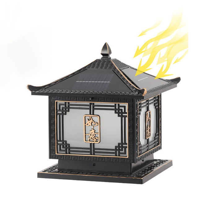Lumière extérieure LED en aluminium et verre étanche solaire Ruyi pour jardin, patio carré traditionnel chinois 