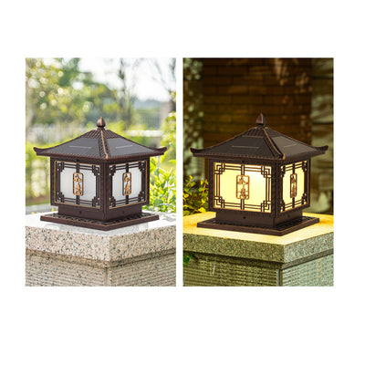 ضوء LED خارجي من الألومنيوم والزجاج المقاوم للماء بالطاقة الشمسية على شكل ساحة صينية تقليدية للحديقة 