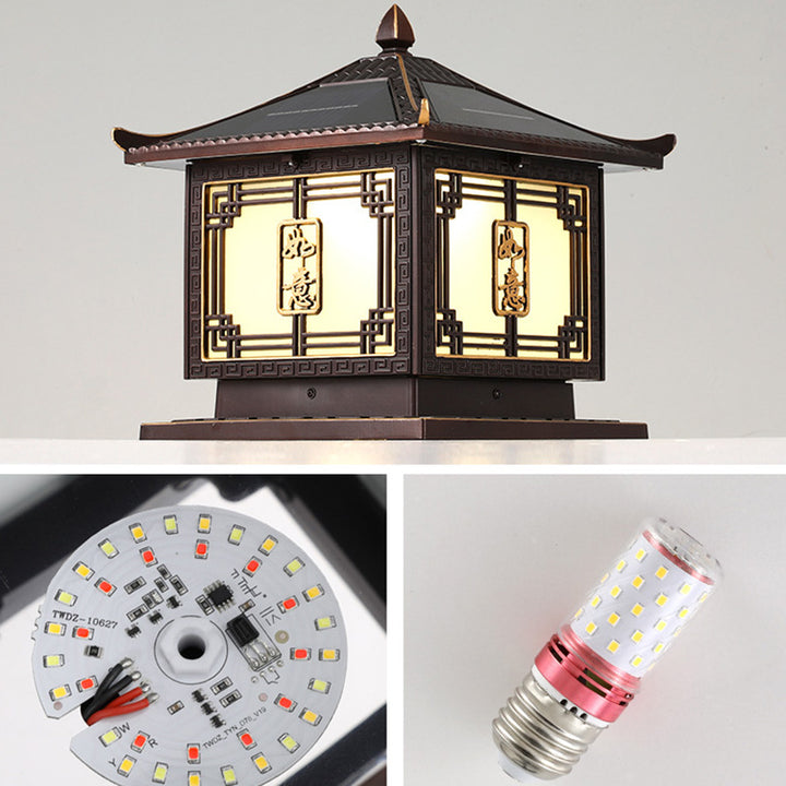 Lumière extérieure LED en aluminium et verre étanche solaire Ruyi pour jardin, patio carré traditionnel chinois 
