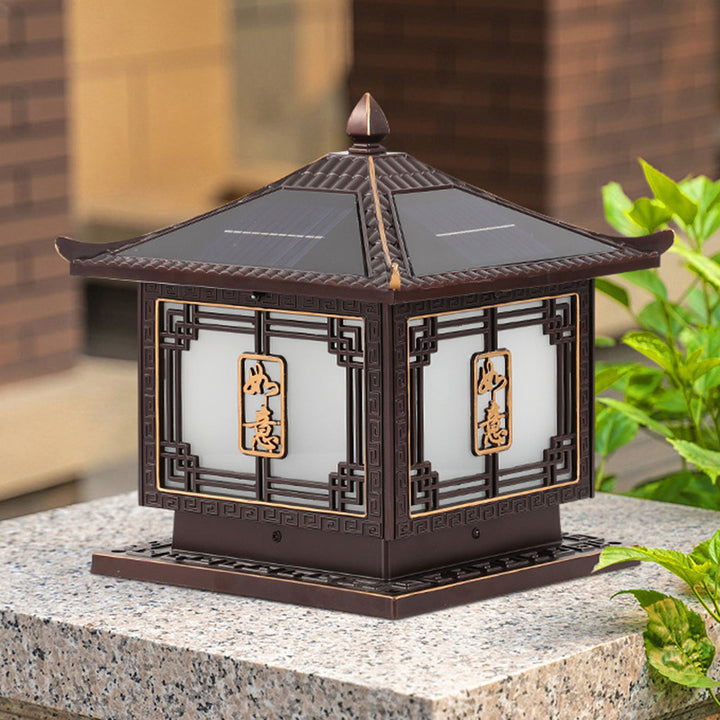 Lumière extérieure LED en aluminium et verre étanche solaire Ruyi pour jardin, patio carré traditionnel chinois 