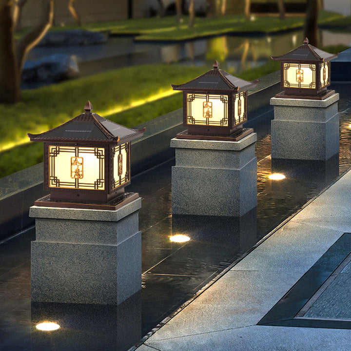 Lumière extérieure LED en aluminium et verre étanche solaire Ruyi pour jardin, patio carré traditionnel chinois 