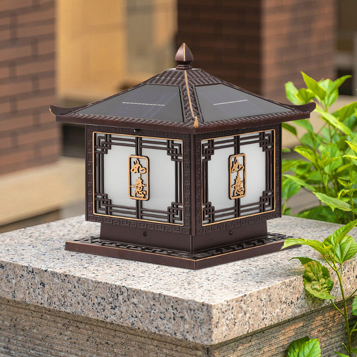 Lumière extérieure LED en aluminium et verre étanche solaire Ruyi pour jardin, patio carré traditionnel chinois 