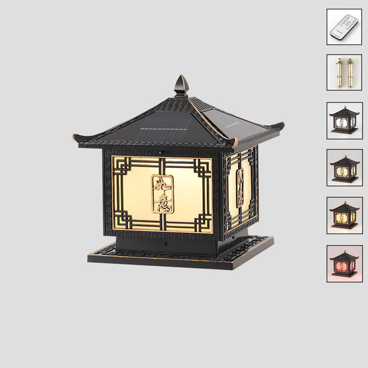 Lumière extérieure LED en aluminium et verre étanche solaire Ruyi pour jardin, patio carré traditionnel chinois 