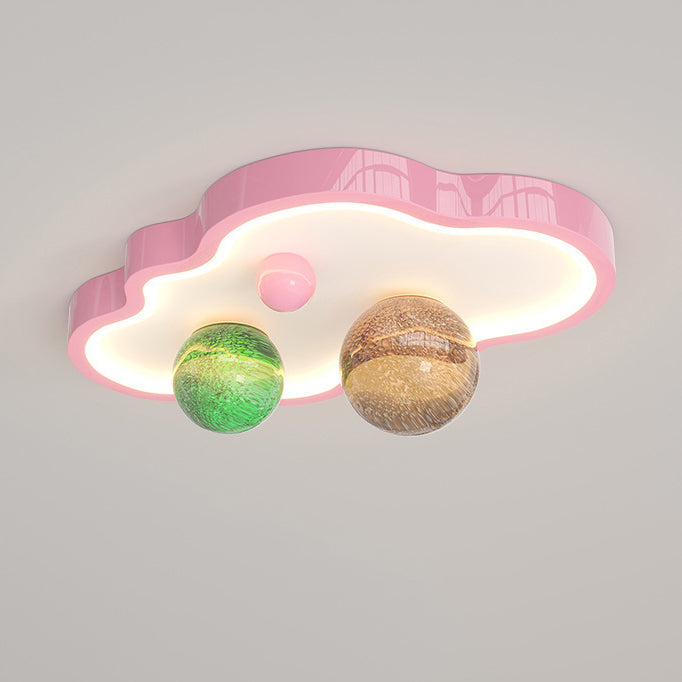 Modern Art Deco Planet Clouds Acrylic Glass Iron LED Flush Mount Ceiling Light For Living Room