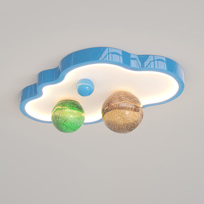 Modern Art Deco Planet Clouds Acrylic Glass Iron LED Flush Mount Ceiling Light For Living Room