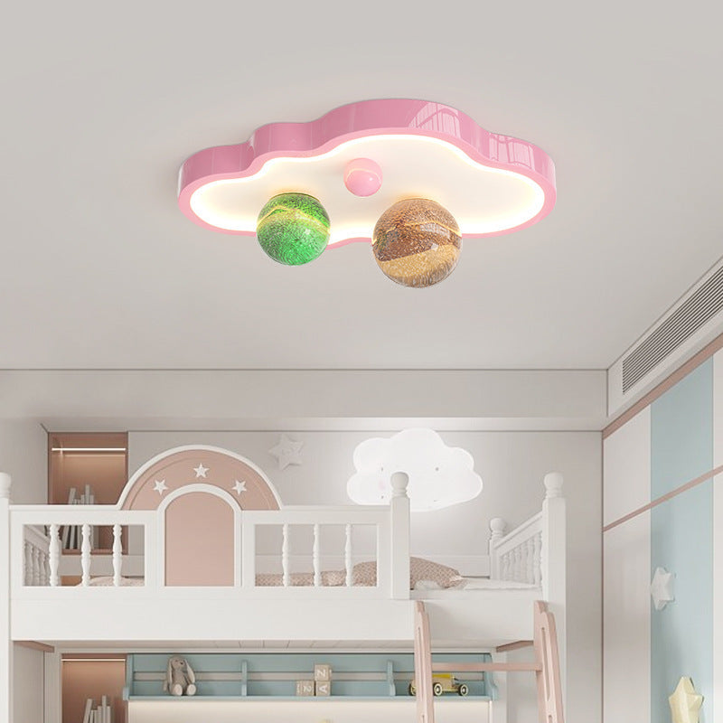 Modern Art Deco Planet Clouds Acrylic Glass Iron LED Flush Mount Ceiling Light For Living Room
