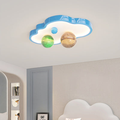 Modern Art Deco Planet Clouds Acrylic Glass Iron LED Flush Mount Ceiling Light For Living Room