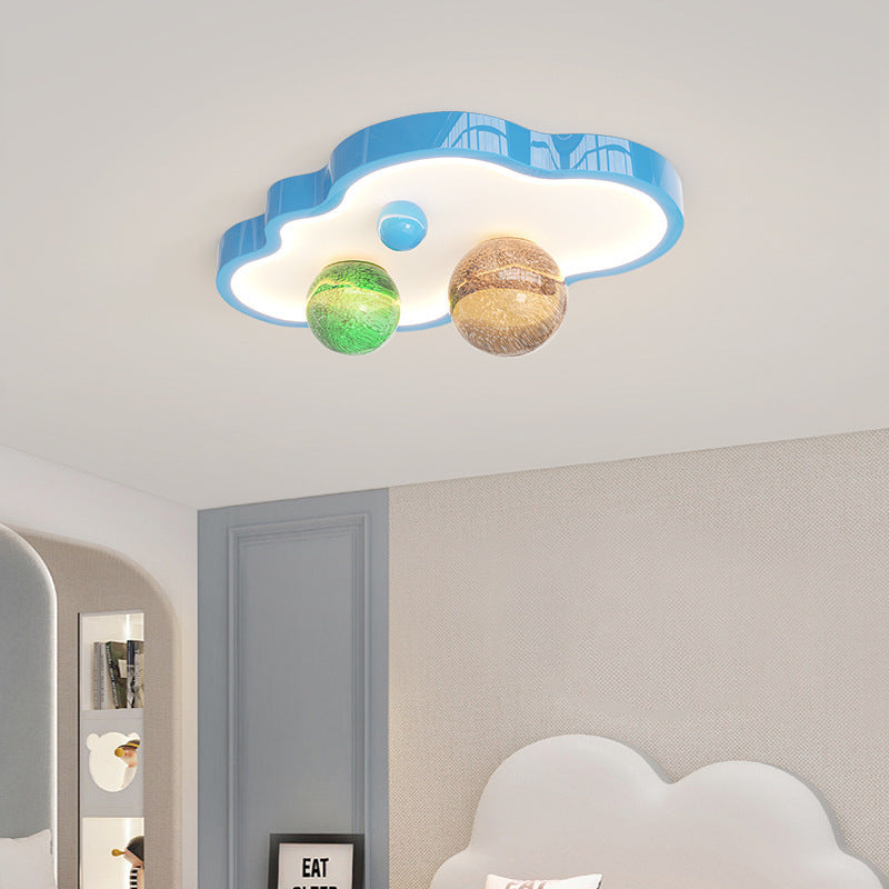 Modern Art Deco Planet Clouds Acrylic Glass Iron LED Flush Mount Ceiling Light For Living Room