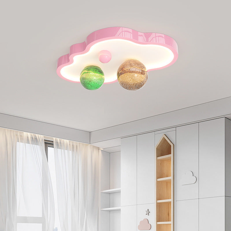 Modern Art Deco Planet Clouds Acrylic Glass Iron LED Flush Mount Ceiling Light For Living Room