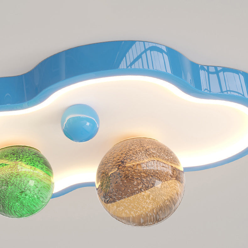 Modern Art Deco Planet Clouds Acrylic Glass Iron LED Flush Mount Ceiling Light For Living Room