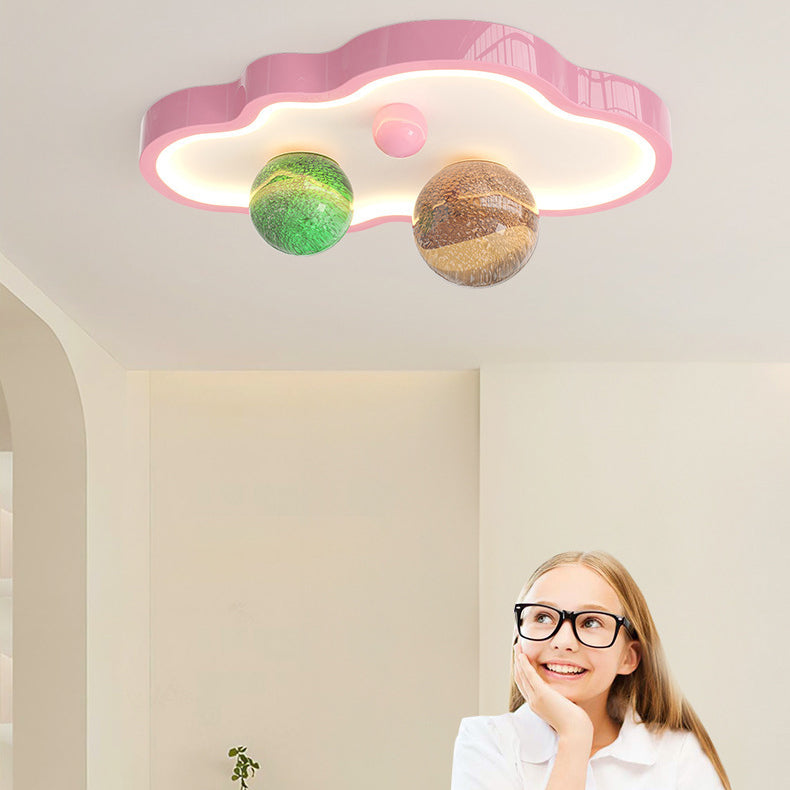 Modern Art Deco Planet Clouds Acrylic Glass Iron LED Flush Mount Ceiling Light For Living Room