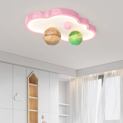 Modern Art Deco Planet Clouds Acrylic Glass Iron LED Flush Mount Ceiling Light For Living Room
