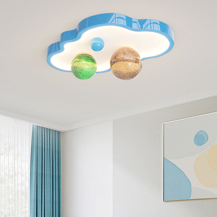 Modern Art Deco Planet Clouds Acrylic Glass Iron LED Flush Mount Ceiling Light For Living Room