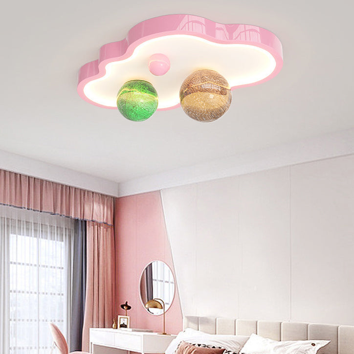 Modern Art Deco Planet Clouds Acrylic Glass Iron LED Flush Mount Ceiling Light For Living Room
