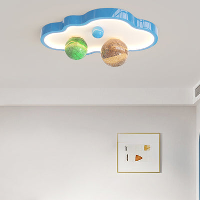 Modern Art Deco Planet Clouds Acrylic Glass Iron LED Flush Mount Ceiling Light For Living Room