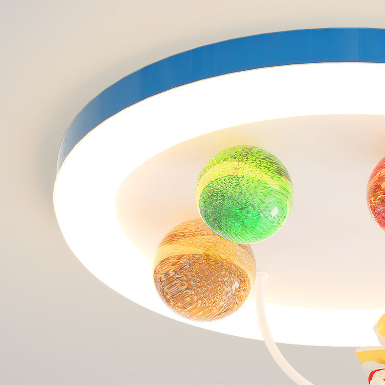 Modern Art Deco Lunar Astronaut Round Resin Acrylic Iron LED Flush Mount Ceiling Light For Bedroom