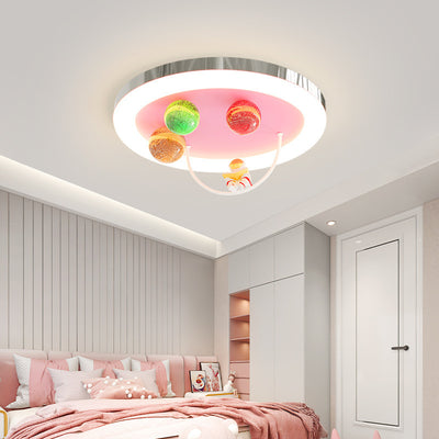Modern Art Deco Lunar Astronaut Round Resin Acrylic Iron LED Flush Mount Ceiling Light For Bedroom