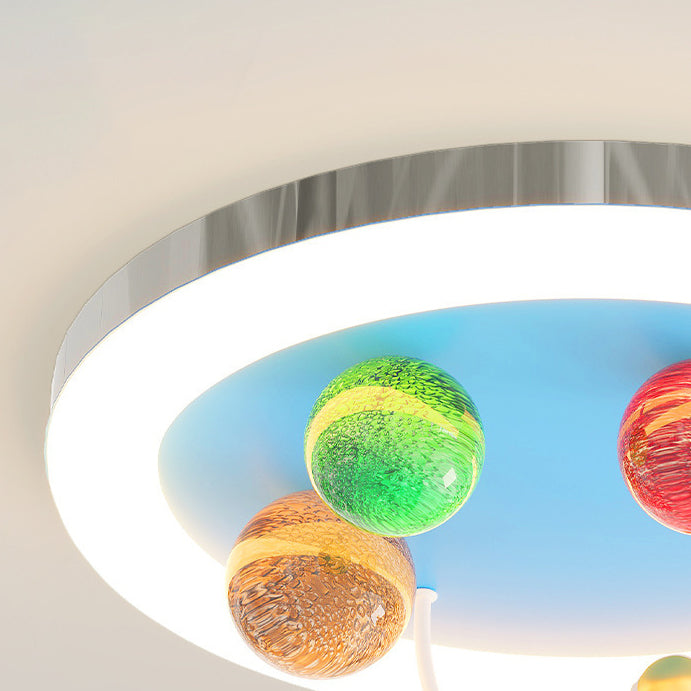 Modern Art Deco Lunar Astronaut Round Resin Acrylic Iron LED Flush Mount Ceiling Light For Bedroom