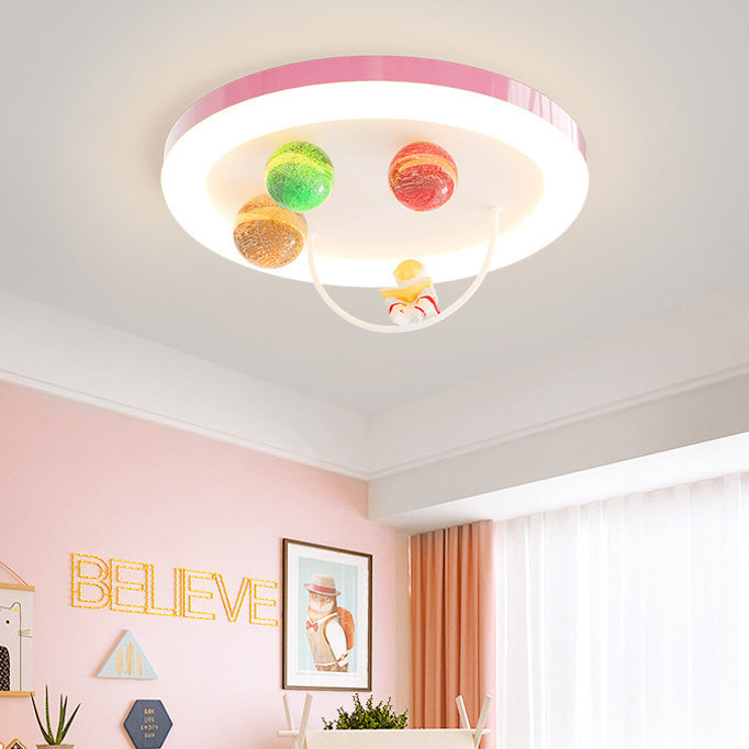 Modern Art Deco Lunar Astronaut Round Resin Acrylic Iron LED Flush Mount Ceiling Light For Bedroom