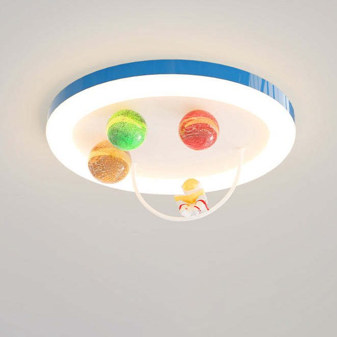 Modern Art Deco Lunar Astronaut Round Resin Acrylic Iron LED Flush Mount Ceiling Light For Bedroom