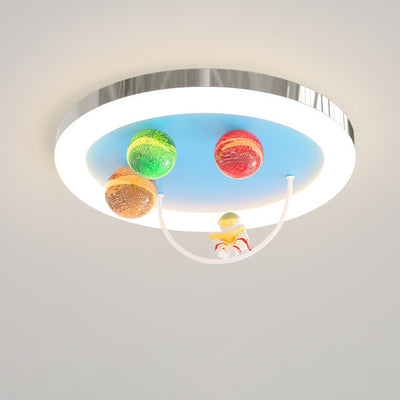 Modern Art Deco Lunar Astronaut Round Resin Acrylic Iron LED Flush Mount Ceiling Light For Bedroom