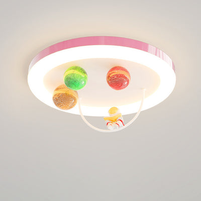 Modern Art Deco Lunar Astronaut Round Resin Acrylic Iron LED Flush Mount Ceiling Light For Bedroom