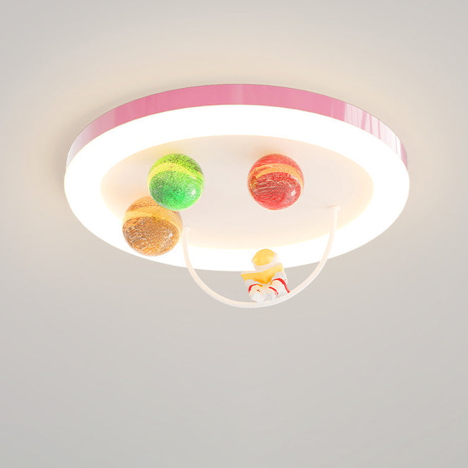 Modern Art Deco Lunar Astronaut Round Resin Acrylic Iron LED Flush Mount Ceiling Light For Bedroom