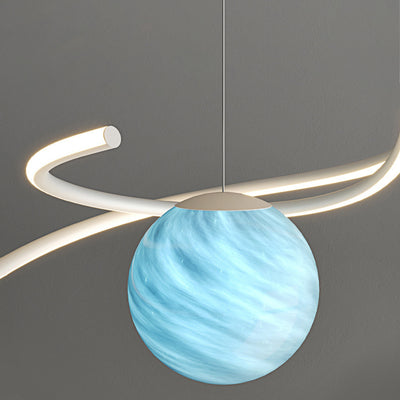 Lustre LED moderne minimaliste en forme de sphère avec lignes de branche en aluminium, fer, silicone et verre pour salon 