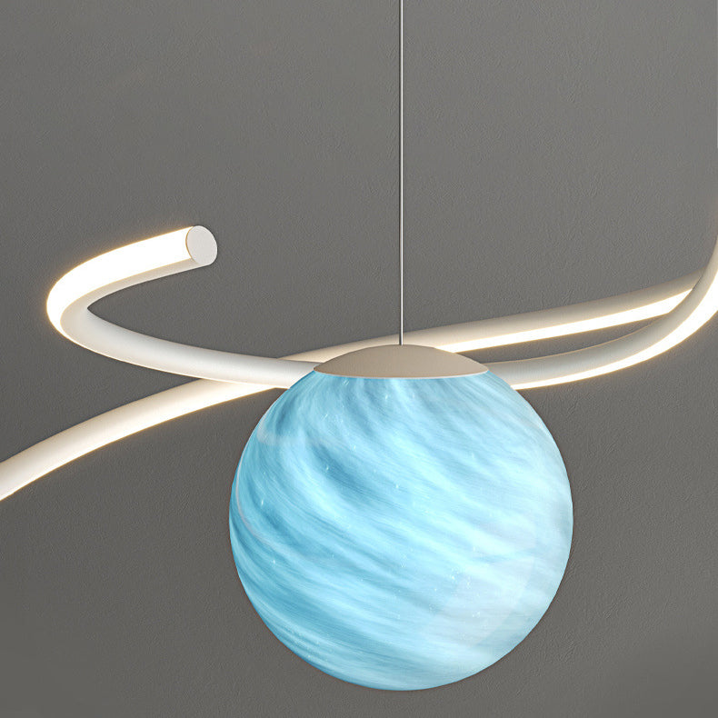 Lustre LED moderne minimaliste en forme de sphère avec lignes de branche en aluminium, fer, silicone et verre pour salon 