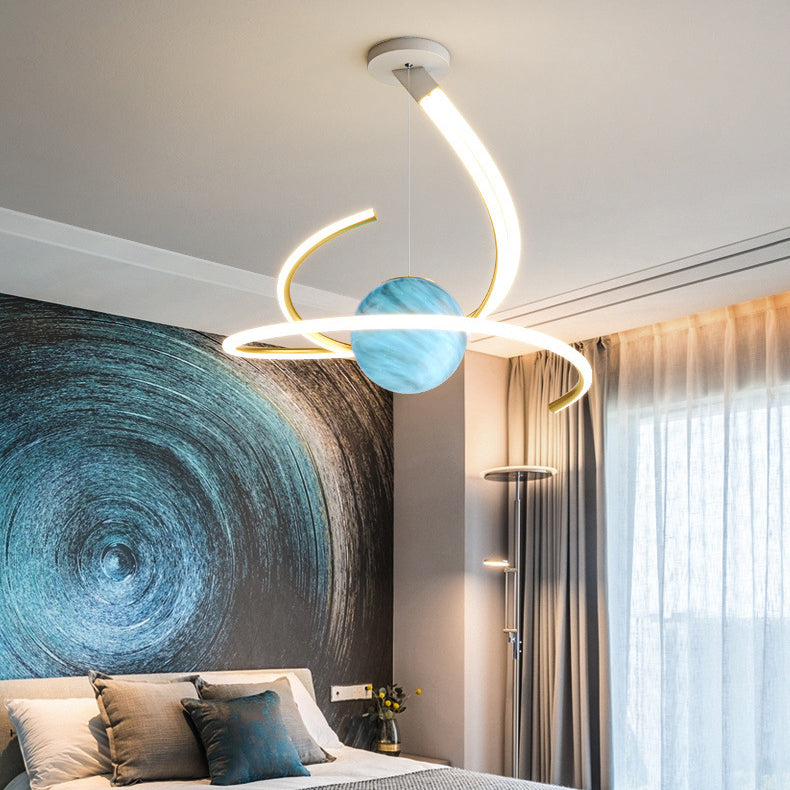 Lustre LED moderne minimaliste en forme de sphère avec lignes de branche en aluminium, fer, silicone et verre pour salon 