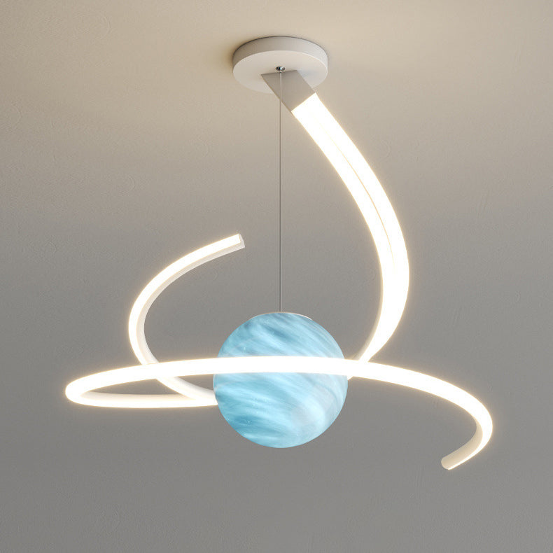 Lustre LED moderne minimaliste en forme de sphère avec lignes de branche en aluminium, fer, silicone et verre pour salon 