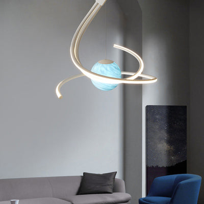 Lustre LED moderne minimaliste en forme de sphère avec lignes de branche en aluminium, fer, silicone et verre pour salon 