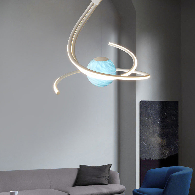 Lustre LED moderne minimaliste en forme de sphère avec lignes de branche en aluminium, fer, silicone et verre pour salon 