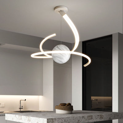 Lustre LED moderne minimaliste en forme de sphère avec lignes de branche en aluminium, fer, silicone et verre pour salon 