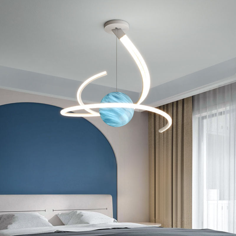 Lustre LED moderne minimaliste en forme de sphère avec lignes de branche en aluminium, fer, silicone et verre pour salon 
