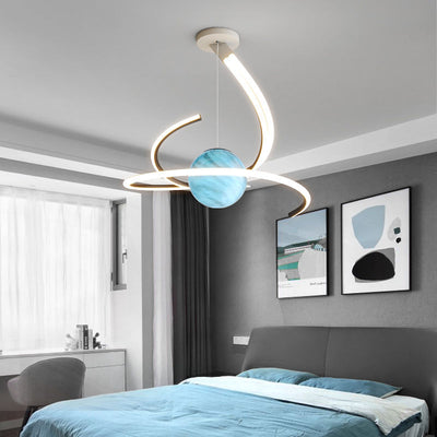 Lustre LED moderne minimaliste en forme de sphère avec lignes de branche en aluminium, fer, silicone et verre pour salon 