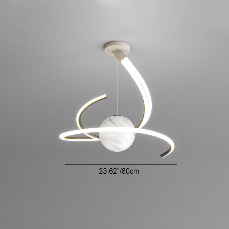 Lustre LED moderne minimaliste en forme de sphère avec lignes de branche en aluminium, fer, silicone et verre pour salon 