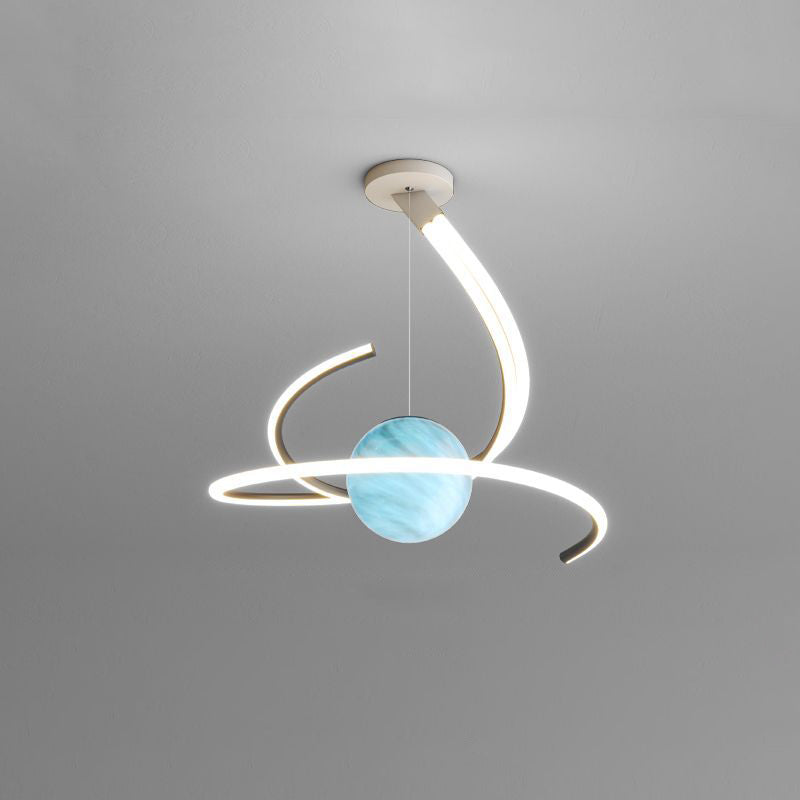 Lustre LED moderne minimaliste en forme de sphère avec lignes de branche en aluminium, fer, silicone et verre pour salon 