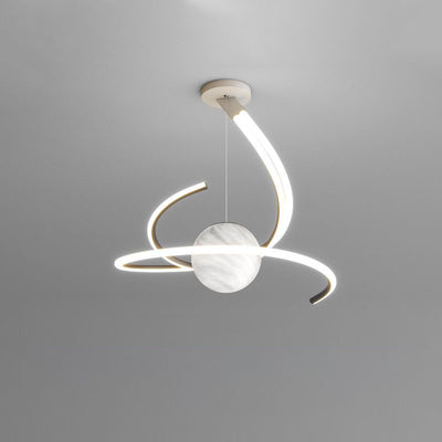 Lustre LED moderne minimaliste en forme de sphère avec lignes de branche en aluminium, fer, silicone et verre pour salon 