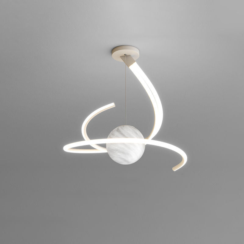 Lustre LED moderne minimaliste en forme de sphère avec lignes de branche en aluminium, fer, silicone et verre pour salon 