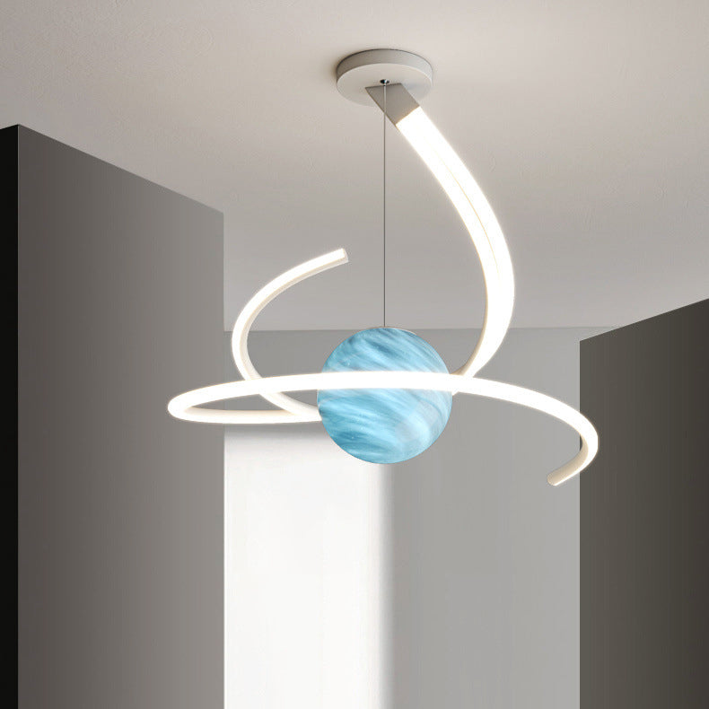 Lustre LED moderne minimaliste en forme de sphère avec lignes de branche en aluminium, fer, silicone et verre pour salon 