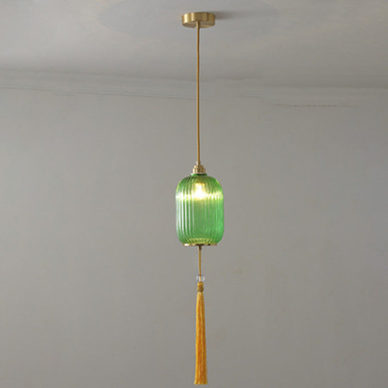 Lámpara colgante de 1 luz de vidrio de linterna redonda china tradicional de cobre para sala de estar 
