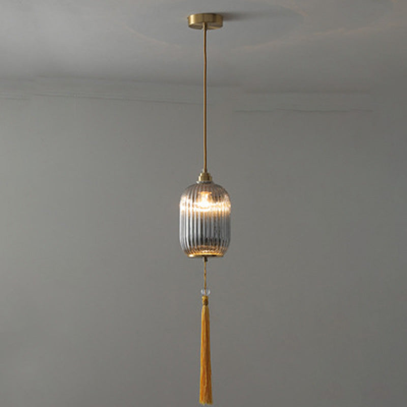 Lámpara colgante de 1 luz de vidrio de linterna redonda china tradicional de cobre para sala de estar 