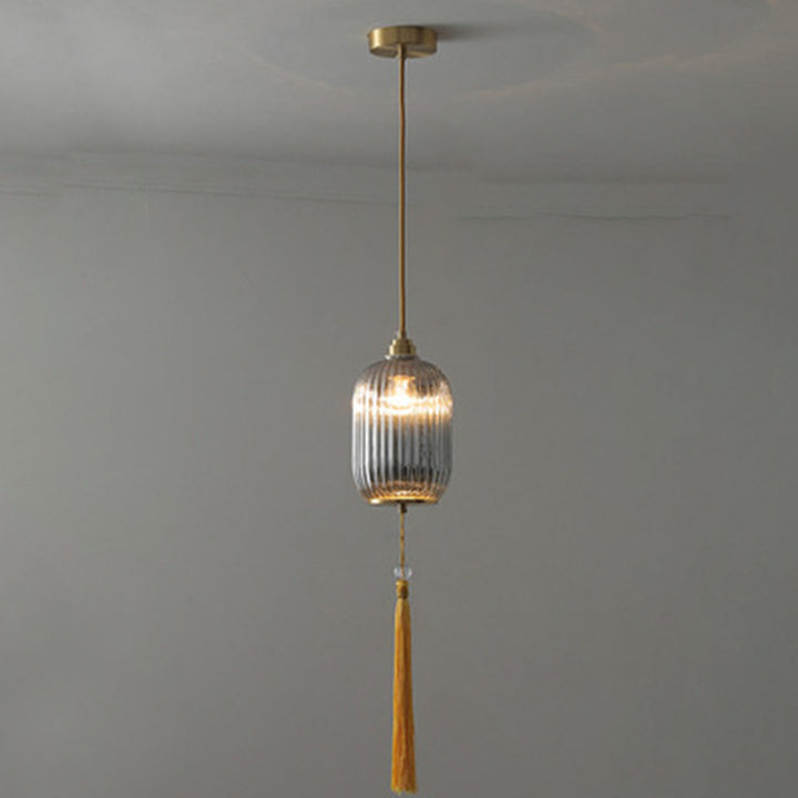 Lámpara colgante de 1 luz de vidrio de linterna redonda china tradicional de cobre para sala de estar 